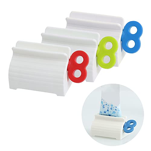 HUTVD 3 Piezas Exprimidor de Pasta de Dientes, Dispensador de Pasta de Dientes con Soporte, para Pasta de Dientes, Crema de Manos, Cosméticos o Mostaza (Azul Rojo Amarillo) Cover
