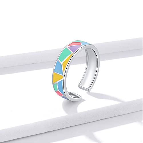 Bague émail coloré géométrique d'exception avec anneau large ajustable dame - 2