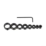 Il kit da 8 pezzi include una chiave esagonale: set di collari neri di arresto di profondità da 3 mm, 4 mm, 5 mm, 6 mm, 8 mm, 10 mm, 12 mm, 16 mm, più uno strumento dedicato per regolazioni in movimento