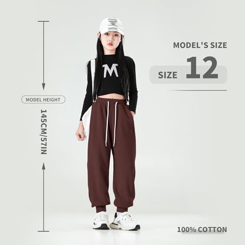 MINI PANDA Girl's Lightweight Drawstring Sweatpants Jogger Pants with Pockets,360 Grams of Soft 100% Cotton Jogging Pants3