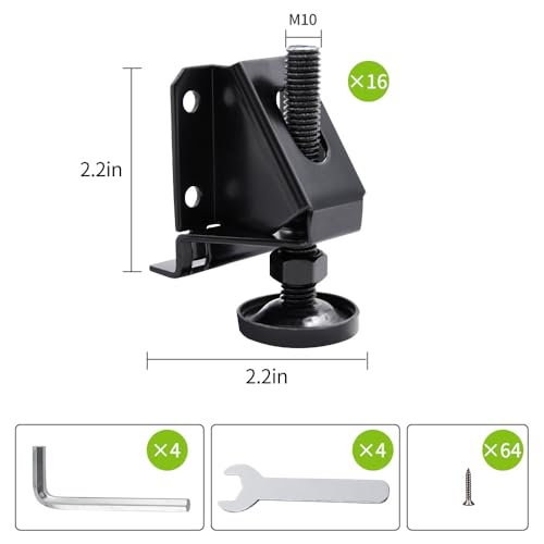 DkOvn Leg Leveler, 16 Pack Heavy Duty Leveling Feet, Adjustable Furniture Leveler Legs, with Screws, Lock Nuts and Wrench, 2 inch Adjustable Height, for Furniture, Table, Cabinets