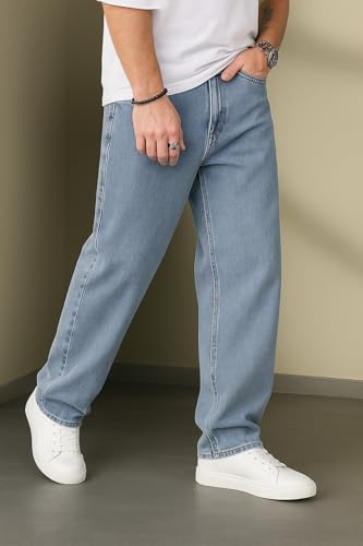Image of Denim Fabric Straight Fit Mid Rise Light Blue Men Jeans (STF-SNS03-LVR)