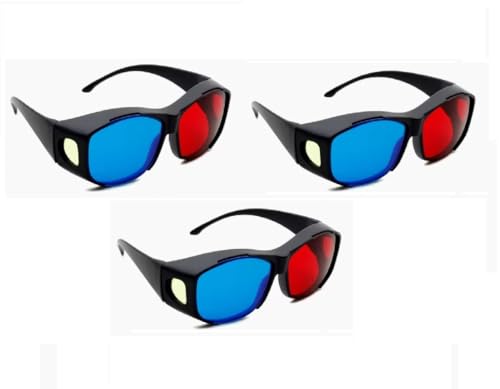 Image of JD-06-3 Red & Anaglyph 3D Plastic Frame Glasses, Red Cyan 3D Movie Video /Games /Books 3D Viewing Glasses (3 Pcs. Pack)