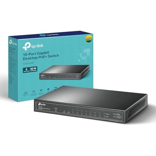TP-Link TL-SG1210P 10-Port Gigabit Desktop Switch with 8 Port PoE+ Ethernet Switch ( 30W/PoE port & 63W for all PoE ports, No Configuration Required)