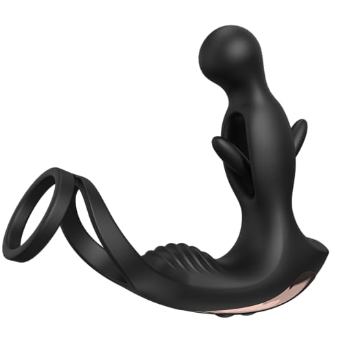 Sh! Masseur de prostate avec chatouilleur interne et anneau pénien à double boucle – 9 modes de vibration et 5 modes de chatouilles – Jouet anal rechargeable en silicone pour homme, étanche, anneau de