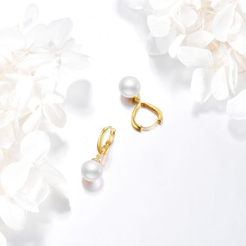 Gold Pearl Hoop Earrings Fine Gold Classical Freshwater Pearl Drop Earrings Love Heart Jewelry Gifts for Women4