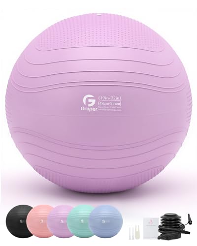 Image of Gruper Yoga Ball, Extra Thick Exercise Ball for Workout Pregnancy Stability - 4 Sizes Anti Burst Balance Ball for Yoga, Pilates, Fitness, Birthing, Physical Therapy - Includes Pump