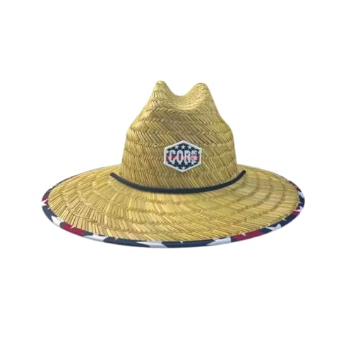 Image of COR Surf Straw Hats for Men and Women Classic Lifeguard Sun Hat with UPF 50+ Cloth Printed Under The Beach Hat