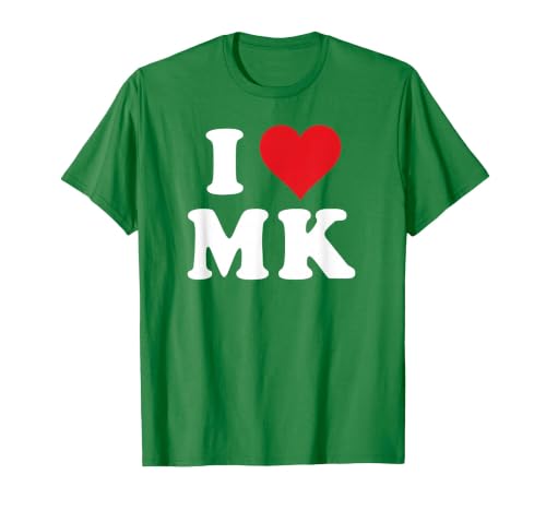 I Love MK Initials I Heart M.K. First Last Name M K T-Shirt, Men, Kelly Green, Small