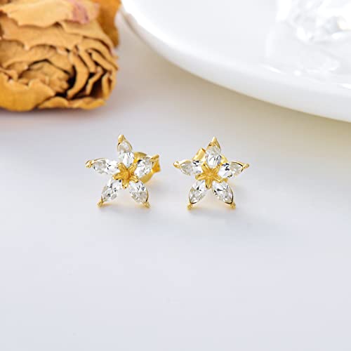 Ydd 14K Real Solid Gold Crystal Flower Stud Earrings For Women Girls Gifts Her Screw Back Floral Sutd 8.5Mm, Yellow #TOP4