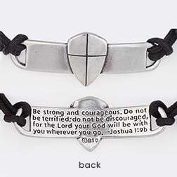 Bracelet-Shield Of Faith (Cross) w/Adjustable Cord-Pewter
