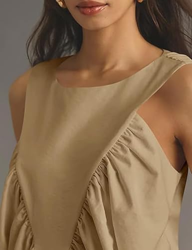 Tanming Womens Sleeveless Peplum Top Swing Tank Loose Fit Back Button Casual Blouse Ruffled Shirts2