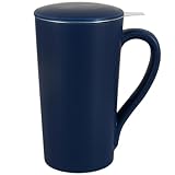 YINUOWEI Tea Cup with Infuser and Lid, 20oz Tea Mug with Handle, Dishwasher and Microwave Safe, Ceramic Strainer Cup Gifts for Steeping Loose Leaf tea Lovers, Blue