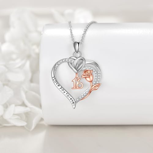 Birthday Necklace Sterling Silver 16th 18th 21th 80th Birthday Pendant Necklace Heart Rose Flower Birthday Jewelry for Women Mothers Day Christmas Gifts3