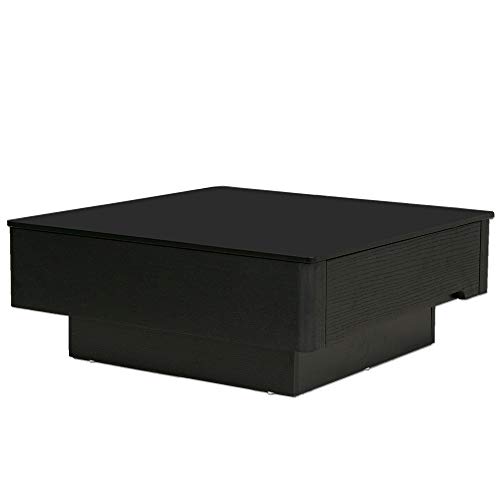 lushroom センターテーブル 黒 ガラス モダン ブラック 正方形 ガラステーブル 引き出し 収納 80 ローテーブル コーヒーテーブル おしゃれ