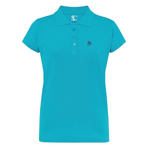 S&C - Polo de Mujer Manga Corta Algodón, Color Liso, Estilo Casual, Tejido Punto Piqué, Cuello 3 Botones, Diseñado en España, Ligeramente Entallado, Ver Guía, Turquesa, L
