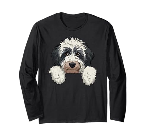 Cute Bernedoodle Peeking Doodle Puppy Dog Lover Men Women Long Sleeve T-Shirt
