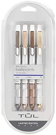 TUL Retractable Ballpoint Pens, Limited Edition, Sunset Shades, Bullet Point, 1.0 mm, Pearl White Barrel, Blue Ink, Pack of 4