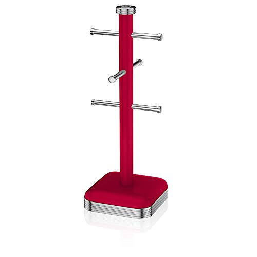 Swan SWKA1030RN Soporte Forma de Arbol, 6 Tazas, Retro, Metal, Cromado, Libre de BPA, Rojo, Acero Inoxidable, 41 Cm