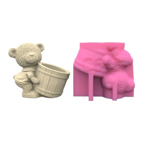 Bottone Animal Bear Silicone Flower Pots Mold Concrete Candlesticks Pen Holder Molds Succulent Planter Cement Clay Mould Decors, as described