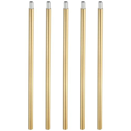 Image of PATIKIL Threaded Extension Rod, 5 Sets 11.8 inch M10 x 1mm Fine Thread Lamp Pipe with Lamp Pipe Nipples for Pendant Light Island Lighting Chandeliers Stems, Brass Tone