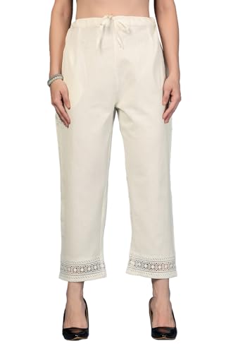 Image of Pistaa's Women's Pure Cotton Regular Hem Design Solid Palazzos