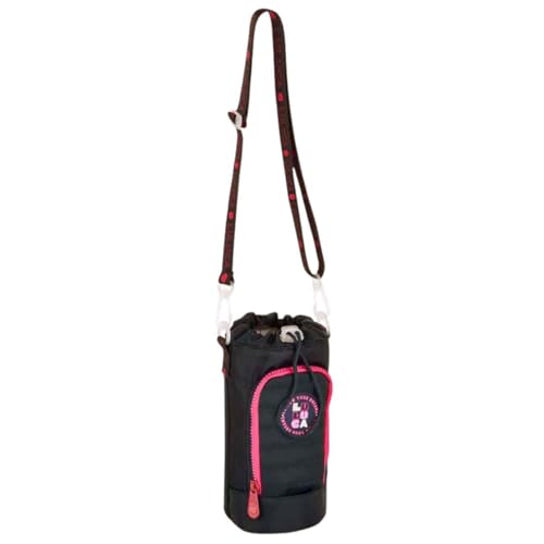 Luluca Bolsa Porta Garrafa de Água Térmica Infantil, com Alça Regulável, Compartimento para Celular, P/Criança, Menina, Feminino, Squeeze, Passeio (Preto)