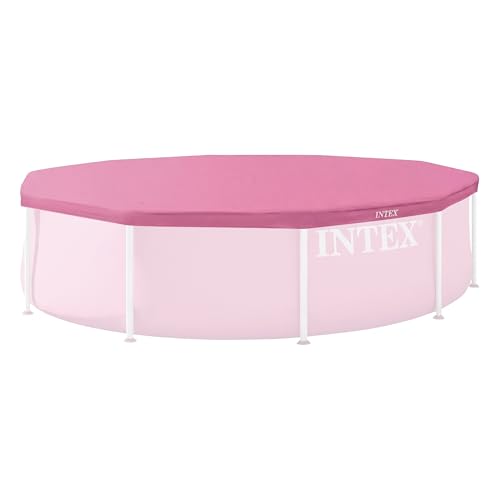 INTEX 28034E Pool Cover: For 10ft Round Metal Frame Pools Includes Rope Tie Drain Holes 10in Overhang Snug Fit