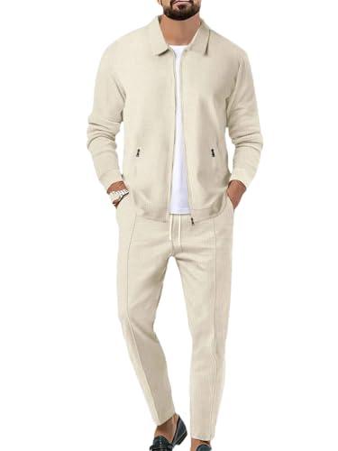 Men's Jacket POLO Shirt 2 Sets Long Sleeve Fashion Commercial Breathable Lapel, Pants Pull Rope Solid Color 2 Set