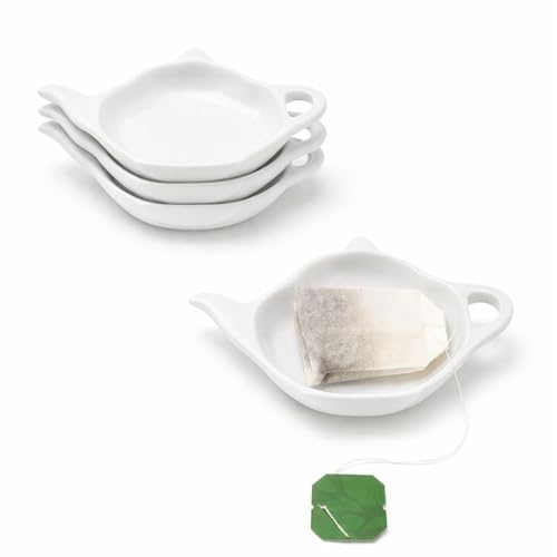 Leonardo Luxury Home Design Set 4 Porta Bustine The Usate Porcellana Esaurite Piattini Salvagoccia Eleganti Infusi Tisane Accessori Tea Time Idea Regalo (4 Porta Bustine Esaurite)