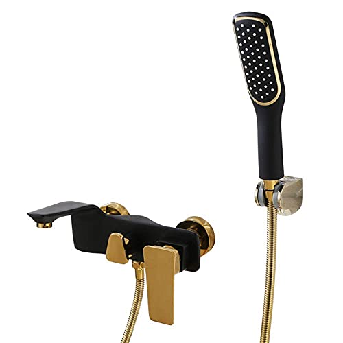 SnamicE Grifo de bañera con Ducha de Mano de latón Macizo, Monomando, 3 Orificios, contemporáneo, para Montaje en Pared, para Lavabo de baño, A,