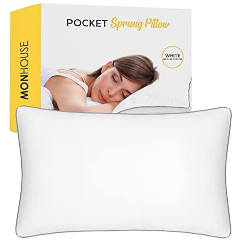 MONHOUSE Pocket Sprung Pillow - Sleeping Pillow - Bed Pillow - Orthopedic Pillow - Body Pillow - Bounce Back Guarantee - Relieves Head, Neck and Should Pain - 68x42x16cm - Set of 1 - White Cover