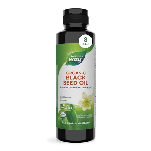 Nature's Way Organic Black Seed Oil, Supports Antioxidant Pathways*, Cold Pressed, Unrefined, Vegan, Plant Powered Dietary Supplement, USDA Certified Organic Black Cumin Seed Oil, 8 Fl Oz