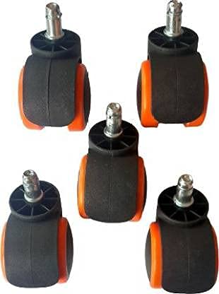 Image of K25 Nylon Heavy-Duty Caster Wheels Set of 5 Multi-Purpose Pin Type Revolving Castor Tyres for Home Office & Gaming Chair (Orange)