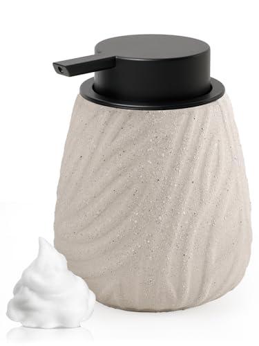 Autumnlife Dozownik mydła z pianki, dozownik płynu do mycia naczyń, 400 ml, naturalny beżowy, z dużą głowicą pompki, ceramiczny dozownik mydła piankowego do kuchni, łazienki
