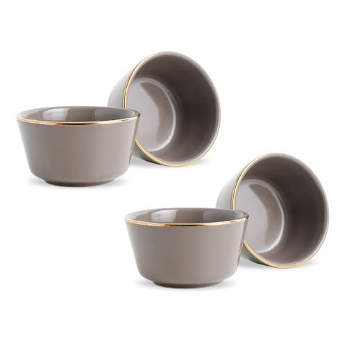 Image of Shay Ceramic Dinner Bowl Set of 4 for Rice, Dal, Salad, Snacks, Fruits & Noodles | Grey with Gold Rim | Microwave Safe Ceramic Serving Bowls for Home, Kitchen & Gifting (Bowl Set of 4 - Grey Gold)