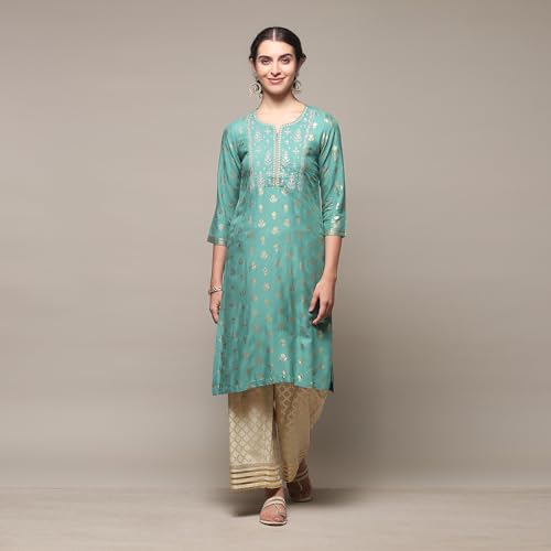 Image of BIBA Women Rayon Straight Printed Suit Set
