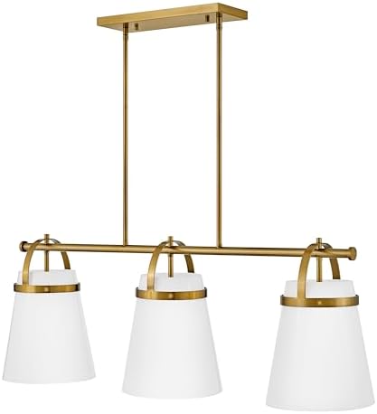 Lark Tori 83056LCB Linear Chandelier, Open Modern Farmhouse Tapered Shade Allows Light Out of the top and Bottom, Lacquered Brass and Cased Opal Glass