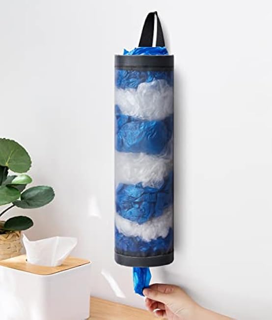 Bag Holder for Plastic Bags, 2 Pcs Polyester Grocery Bag Holder Plastic Dispenser Foldable Breathable Washable Hanging Mesh Garbage Bag Organizer for Kitchen Plastic Bag Storage (Gray)