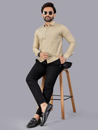 Image of MILDIN Men's Pure Cotton Striped Printed Shirt with Spread Collared Neck Full Sleeve Curved Hemline Button Closure and Regular Fit | Shirt for Man