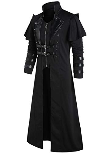 Wolancy Men's Steampunk Trench Coat Victorian Slim Suit Collar Solid Double Breasted Zipper Coat2