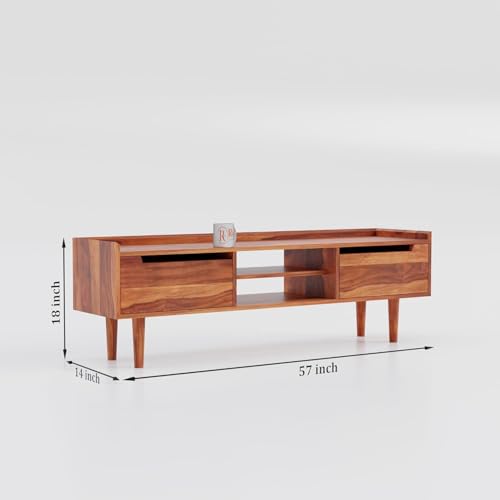Image of Solid Wood TV Unit for Living Room 55 Inch Furniture - Wooden TV Unit with Storage Cabinet with 2 Door, 2 Shelves Wooden TV Cabinet for Living Room - Fits up to 55-Inch TV (Caleb)