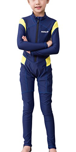 Hisea Kinder Badeanzug mit Langen Ärmeln und UV-Schutz, Rashguard, Surfen und Tauchen S schwarz/gelb Cover