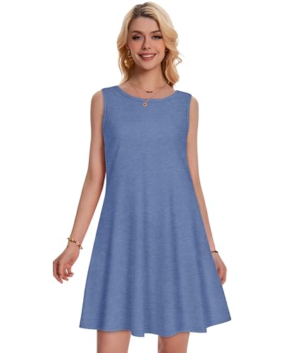 Image of Summer Dresses for Women Beach Boho Sleeveless Vintage Floral Flowy Pocket Tshirt Tank Sundresses 2026