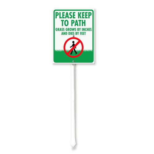 Vdenvileye Please Keep To Path Yard Sign with Stake 17.5x22cm Rustproof Aluminum Lawn Decorations The Way Sign for Outdoor Road Street Garden