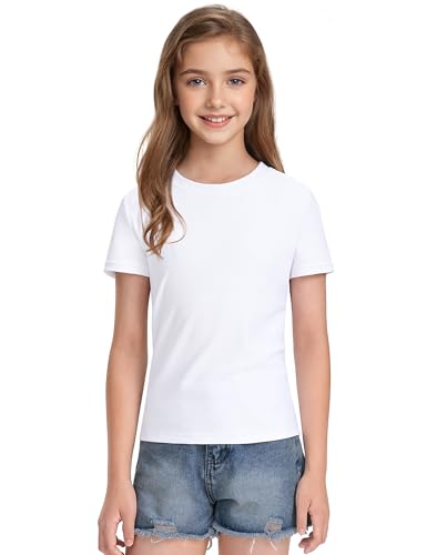 JOCMIC Girls Ribbed Athletic Shirts Crewneck Short Sleeve Tops for Teen Kids Slim Fit4