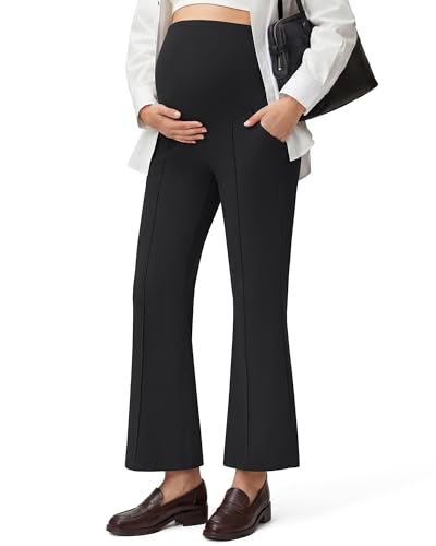 G4Free Maternity Flare Leggings with Pockets Pregnancy Work Casual Ankle Length Bootcut Over The Belly Yoga Pants (Black,M,Regular)