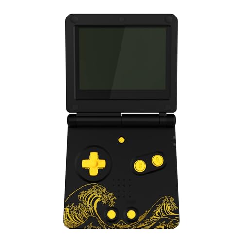 Image of IPS Ready Upgraded eXtremeRate Custom Replacement Housing Shell for Gameboy Advance SP GBA SP - The Great GOLDEN Wave Off Kanagawa - Black Compatible with Both IPS & Standard LCD - No Console & Screen