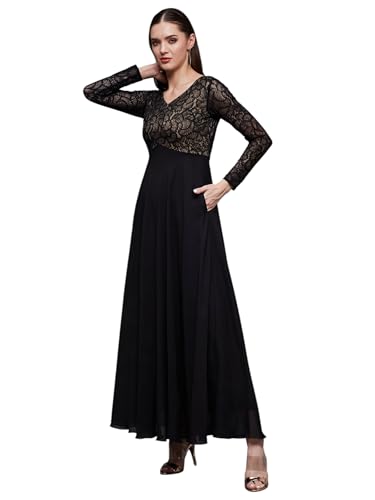 Image of Miss Chase Women's Floral Printed Relaxed Fit V-Neck 3 /4th Sleeve Maxi Dress