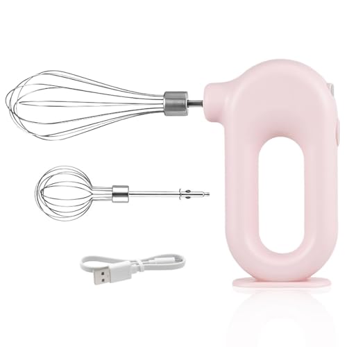 Mezclador de mano inalámbrico Mini batidor de huevos de mano eléctrico Mini mezclador de mano ajustable de 4 velocidades Mezclador eléctrico, USB Charing, 1500mAh(Rosa)